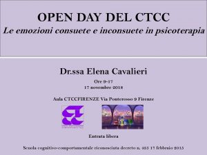Open Day CTCC  – Emozioni consuete e inconsuete in psicoterapia